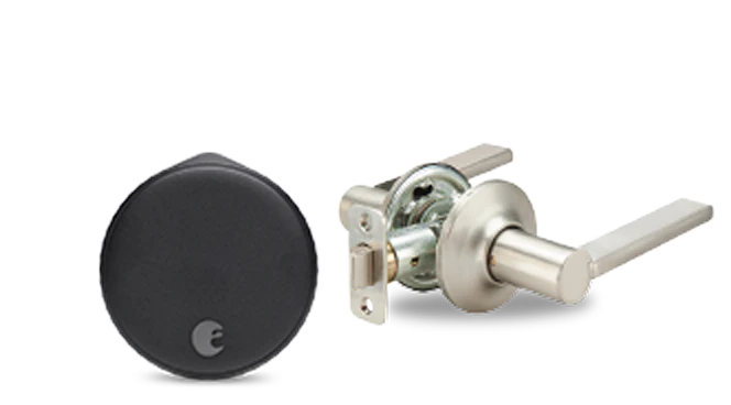 Auedarfield Wi-Fi Smart Lock + Valdosta Lever in Satin Nickel
